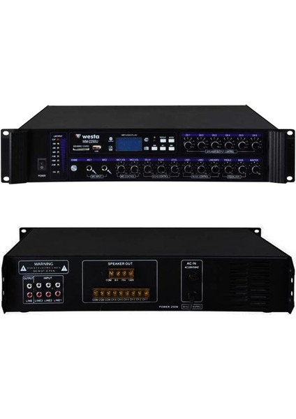 WM-2250U 250 WATT 100 VOLT USB/MP3/BLUETOOTH 6 BÖLGELİ TRAFOLU MIXER ANFİ fiyatları