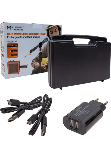 MV-19596 UHF ENSTRÜMAN TİP KABLOSUZ MİKROFON ÜÇLÜ SET(KÜRSÜ-YAKA MİK Lİ)XRL Lİ modelleri