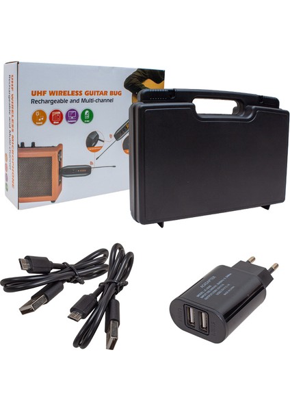 MV-19592 UHF GİTAR TİP KABLOSUZ MİKROFON ÜÇLÜ SET