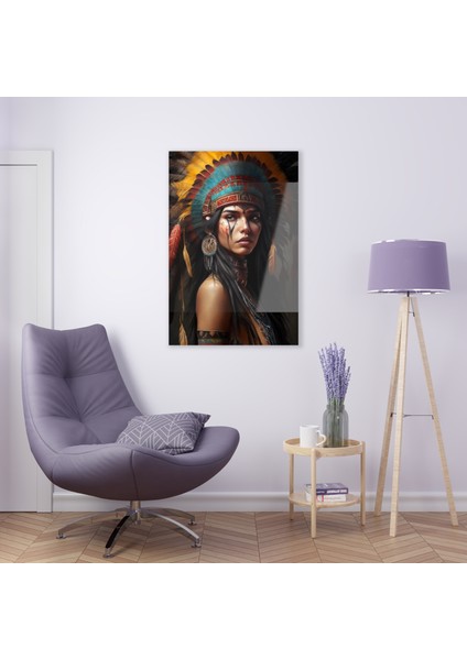 Kızılderili Kız Cam Tablo Duvar Dekoru modelleri