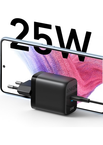 312 Samsung PPS Destekli 25W USB-C Şarj Cihazı - iPhone / Android ile Uyumlu Type-C Hızlı Şarj Adaptörü - A2642 - Siyah (Anker Türkiye Garantili)