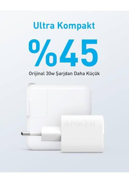 323 33W USB-C + USB-A Hızlı Şarj Cihazı -(USB-C PD 20W + USB-A 12W) iPhone & Android ile Uyumlu Type-C Hızlı Şarj Adaptörü - A2331 - Beyaz (Anker Türkiye Garantili)