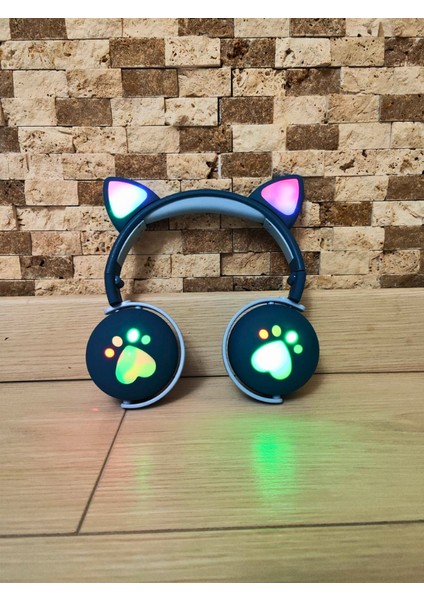 Kedi Kulaklı Kulaklık LED Işıklı Mikronlu Hafıza Kartı/aux Girişli Kablosuz Bluetooth Kedi Kulaklık Bk1