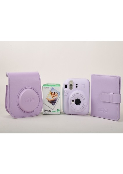 Instax Mini 12 Mor Fotoğraf Makinesi ve Albümlü Çantalı Hediye Seti 88