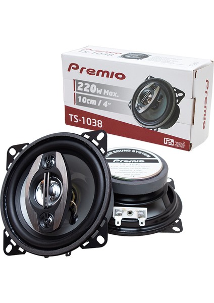 Premıo TS-1038 4 10 cm 220 Watt Tweeterlı Kapaksız Oto Hoparlör (2li Takım)