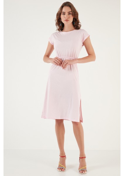 Pamuklu Kısa Kollu Çift Yırtmaçlı Midi Elbise Bayan Elbise 5864205 fırsatları