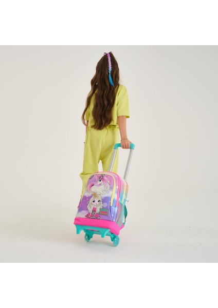 Kids Pembe Su Yeşili Unicornlu Kız Desenli Çekçekli 3’lü Okul Çanta Seti SET0123933