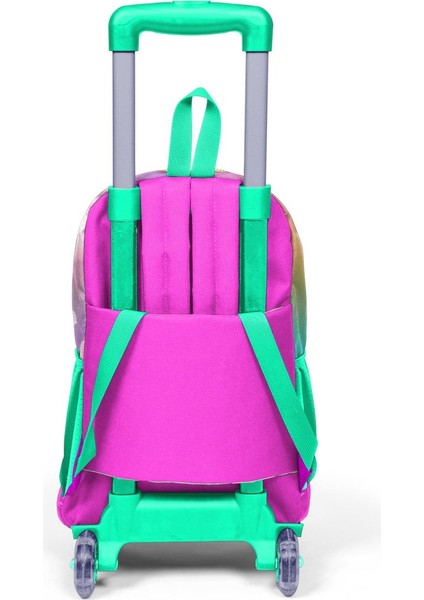 Kids Pembe Su Yeşili Unicornlu Kız Desenli Çekçekli 3’lü Okul Çanta Seti SET0123933