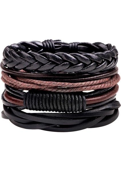 Basit Retro Takım Bilezik Diy Dokuma Deri Bileklik (Yurt Dışından)