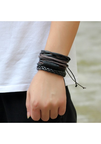 Basit Retro Takım Bilezik Diy Dokuma Deri Bileklik (Yurt Dışından) fiyatları