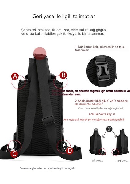 Erkek Çok Fonksiyonlu Göğüs Çantası Moda Rahat Omuz Messenger Çanta (Yurt Dışından)