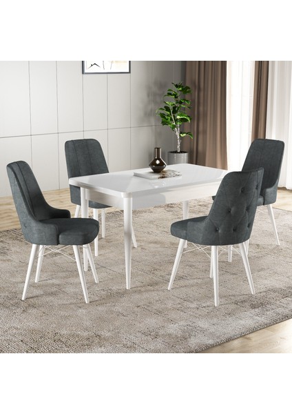 Hera Serisi Mdf Mutfak-Salon Masa Sandalye Takımı (4 Sandalyeli) Beyaz