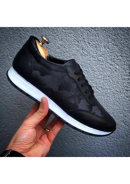 Hakiki Deri Siyah Kamuflaj Desen Siyah Günlük Erkek Ayakkabı indirimleri