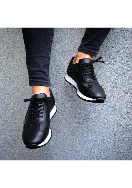 Hakiki Deri Siyah Kamuflaj Desen Siyah Günlük Erkek Ayakkabı