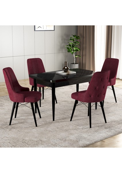 Hera Serisi Mdf Mutfak-Salon Masa Sandalye Takımı (4 Sandalyeli) Siyah Mermer Görünümlü
