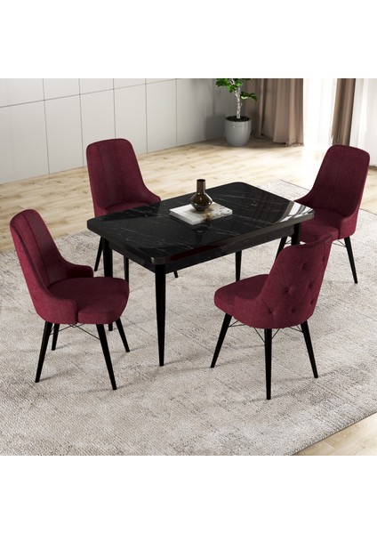 Hera Serisi Mdf Mutfak-Salon Masa Sandalye Takımı (4 Sandalyeli) Siyah Mermer Görünümlü fiyatları