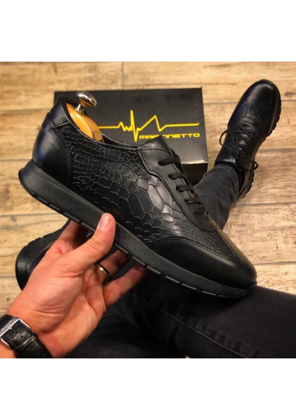 Hakiki Deri Siyah Günlük Erkek Ayakkabı