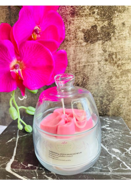 Pembe Orkideli Dekoratif Çiçek Kokulu Mum/ Pink Orchid Flower Scented Candle