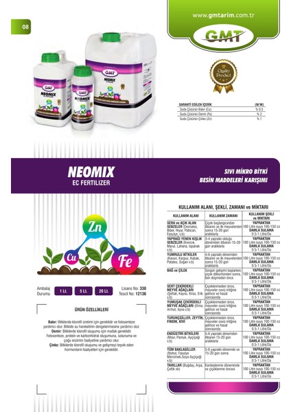 Neomix 1 Lt ( Sıvı Mikro Bitki Besin Maddeleri Karışımı )