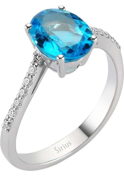 Pırlanta ve Oval Mavi Topaz Taşlı Yüzük 0417R0155