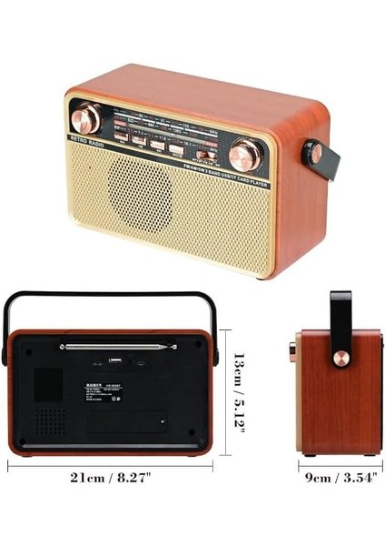 Coverzone Retro Radyo Taşınabilir Bluetooth Speaker ve Hoparlör Klasik Antika Tarzı Iç ve Dış Mekan Multiband USB Girişli Dekoratif Klasik Radyo CV-5050