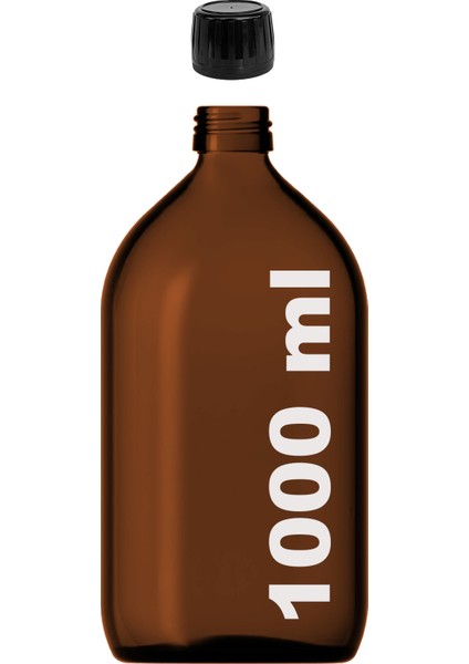1000 cc Amber Ecza Siyah Kilitli Kapaklı Kahverengi Yuvarlak Cam Şişe 1000 ml Ecza Şişesi 1 Adet
