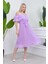 Kadın Carmen Yaka Astarlı Şifon Elbise RY8060 - Lila 3