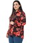Büyük Beden Siyah Zemin Üzerine Kırmızı Çiçekli Saten Gömlek 4