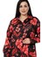 Büyük Beden Siyah Zemin Üzerine Kırmızı Çiçekli Saten Gömlek 5