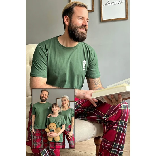 Pijama Evi Yeşil King Kısa Kol Sevgili Aile Pijaması - Erkek Takımı