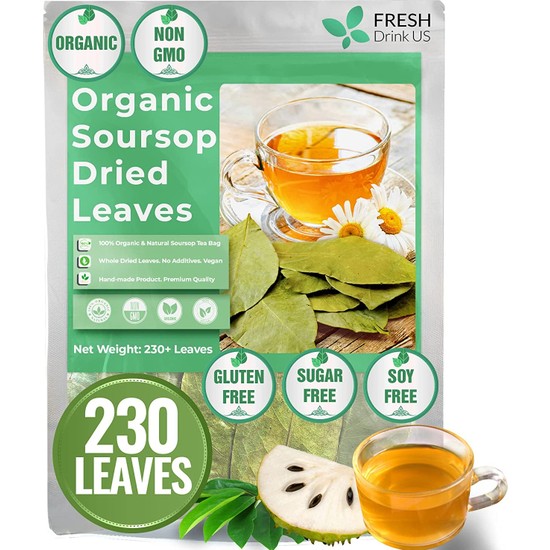 FreshDrinkUS Soursop Tea - 330-350 Whole Dried Leaves, 115 Cups, Wildcrafted Graviola Herbal Tea, Caffeine-Free & Natural