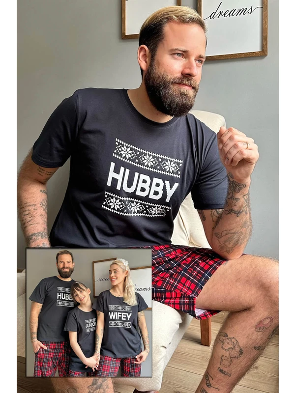 Pijama Evi Lacivert Hubby Şortlu Sevgili Aile Pijaması - Erkek Takımı