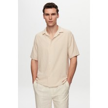 D'S Damat Relaxed Bej Gofre Kısa Kollu Kırışmaz Gömlek 0HC02ORT01313