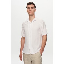 D'S Damat Relaxed Beyaz Gofre Kısa Kollu Kırışmaz Gömlek 0HC02ORT01313