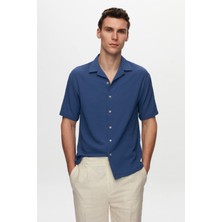 D'S Damat Relaxed İndigo Gofre Kısa Kollu Kırışmaz Gömlek 0HC02ORT01313