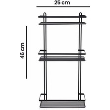 Suntel Banyo ve Mutfak Aksesuarları 3 Katlı Lamalı Düz Banyo Rafı Kancalı Siyah SB056