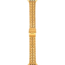 Smcase Apple Watch Series 8 41MM Armband Kordon Mat Parlak Şerit Bakla Desenli KRD54 Gold