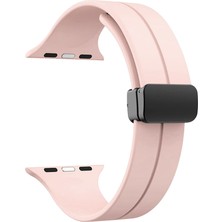 Smcase Apple Watch 4 5 44MM Armband Kordon Ayalanabilir Mıknatıslı Mat Silikon KRD84 Açık Pembe