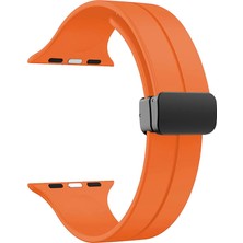 Smcase Apple Watch 7 45MM Armband Kordon Ayalanabilir Mıknatıslı Mat Silikon KRD84 Turuncu
