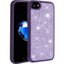 Smcase Apple iPhone Se 2022 Case Kılıf Renkli Parlak Taşlı Ston Kapak Silikon Derin Mor