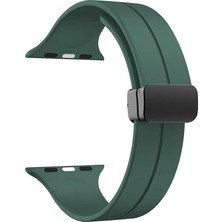 Dlrcase Apple Watch 4 5 38MM Armband Kordon Ayalanabilir Mıknatıslı Mat Silikon KRD84 Koyu Yeşil