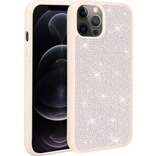 Smcase Apple iPhone 14 Pro Max Case Kılıf Diamond Parlak Taşlı Ston Kapak Silikon Beyaz