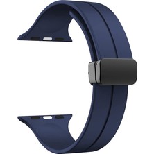 Dlrcase Apple Watch 7 45MM Armband Kordon Ayalanabilir Mıknatıslı Mat Silikon KRD84 Lacivert