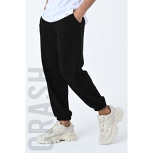 Amazing Crash Jogger Fit Lastikli Şardonlu Üç Iplik Siyah Unisex Eşofman Altı