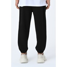 Amazing Crash Jogger Fit Lastikli Şardonlu Üç Iplik Siyah Unisex Eşofman Altı