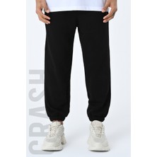 Amazing Crash Jogger Fit Lastikli Şardonlu Üç Iplik Siyah Unisex Eşofman Altı