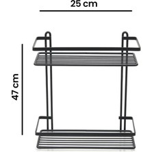 Suntel Banyo ve Mutfak Aksesuarları 2 Katlı Kancalı Banyo Rafı Siyah SB055 B