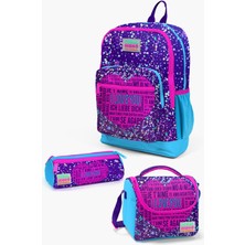 Coral High Kids Mor Mavi Pembe Kalp Desenli 3’lü Okul Çanta Seti SET0123740