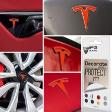 Ipg Tesla Model 3 Özel Kesim Logo Seti - Direksiyon Ön Arka Jantlar ve Sensörler Için 9'lu Tesla Logo Sticker Seri