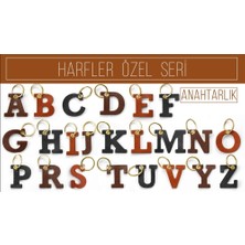 Ca-Leather Hakiki Deri Anahtarlık V Harfi Kahverengi